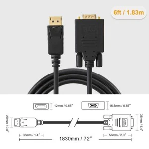 6FT Display Port DisplayPort DP to VGA Cable Adapter Converter For Dell Nuc 1.8m - Picture 1 of 7