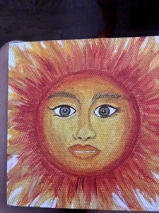Acryl Gemälde auf Holzplatte 6x6x3/4" "Die Sonne" - Bild 1 von 3