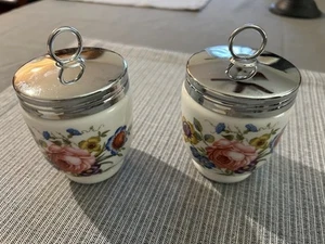 Royal Worcester England 3” Porcelain Set Of 2 Egg Coddlers Floral Flower Design - Picture 1 of 4