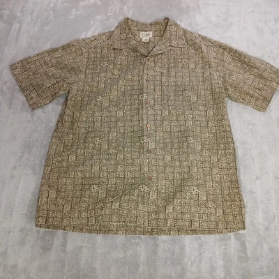 LL Bean Shirt Mens Medium Loop Collar Bamboo Button Up Camp Aztec Inca Tribal - Image 1 of 4