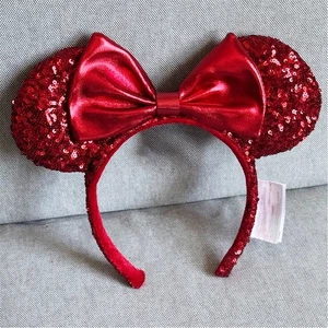 Disney- Parks Redd Pirate Red Sequin Minnie Mouse Ear Bow Christmas Headband NWT - Picture 1 of 7