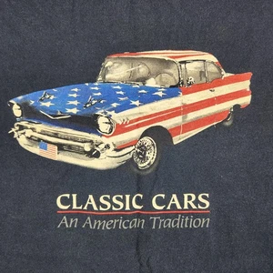 Vintage Classic Cars Hemd Herren Large Navy Amerikanische Flagge Auto Grafik USA Bel Air - Bild 1 von 8