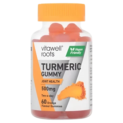 Vitawell Roots Turmeric 500mg Joint Health 60 Orange Flavor Gummy Vegan Friendly
