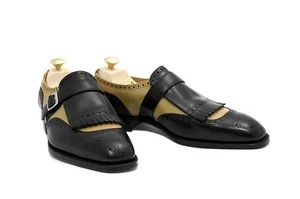 Handgefertigte zweifarbige Mönchsschuhe Männer formelle Schuhe Männer elfenbeinfarben & schwarz - Bild 1 von 5