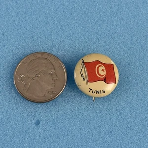 Vintage Tunis Tunisia Africa Country Flag 3/4" Tin Litho Pinback Button #58573 - Picture 1 of 2