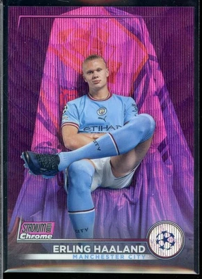 2022-23 Stadium Club Chrome UEFA Pink Wave Refractors #92 Erling Haaland 017/150 - Image 1 of 2