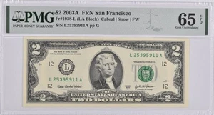 PMG Gem Unc 65 EPQ $2 2003-A San Francisco, CA US Fed Res Note Fr#1938-L *7145 - Picture 1 of 3