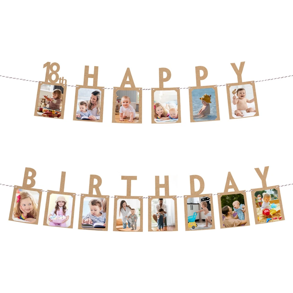 18th Birthday Photo Banner Decorations from 1 to 12 Months Kraft Paper 14 Pieces - Image 1 of 4
