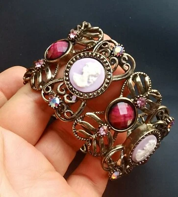 Shiny Girl Bronze Rhinestones Solid width band Bangle,Unisex Cuff open bracelet - Imagem 1 de 4