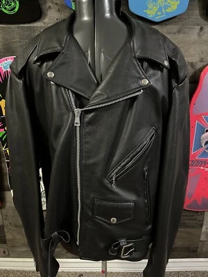 Chaqueta de moto de cuero vintage para hombre excelente marca abrigo negro 52 Excel motociclista Foto 1 de 4
