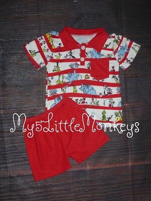 NEW Dr Seuss Short Sleeve Shirt & Shorts Boys Boutique Outfit - Image 1 of 3