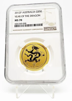 Australia 2012 50$ Year Of The DRAGON Lunar Series 1/2 oz Gold Coin NGC MS70 - Image 1 of 4