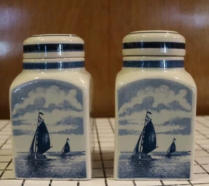 Delft Canisters Jars w Lids Sailing Windmill Floral Scenes 5.5" Blauw Holland - Picture 1 of 11