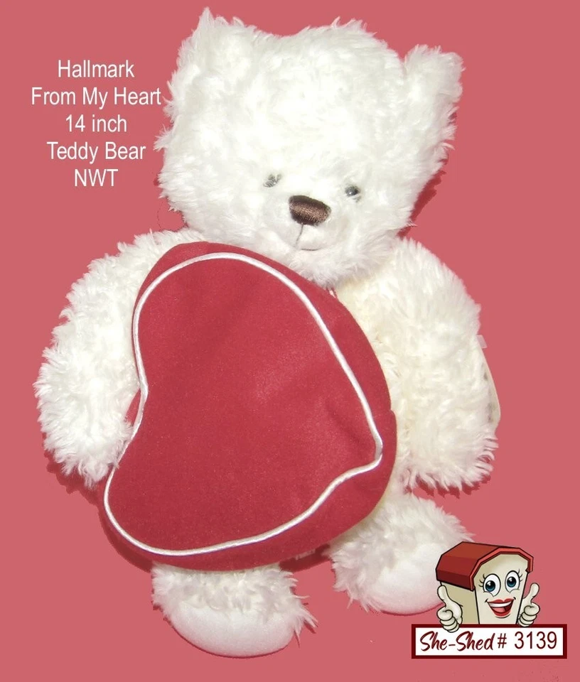 Hallmark From My Heart Bear 2003 Vtg Stuffed White Red Bag Purse Plush Ribbon