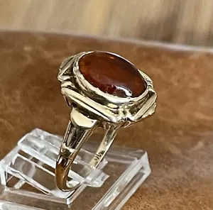 Elegante anillo vintage Art Deco oro amarillo 10k ámbar piedra bisel talla 7,75 - Imagen 1 de 22