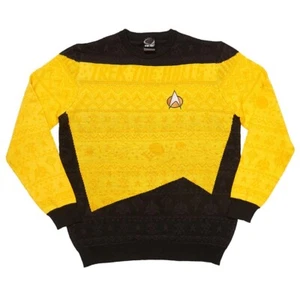 OFFICIAL STAR TREK CHRISTMAS JUMPER UGLY SWEATER YELLOW  BLUE FESTIVE WINTER - Picture 1 of 12