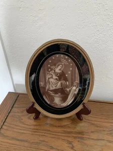Madonna with Jesus Child Picture Antique Napoli Victorian Madonna Brass Trim - Picture 1 of 13