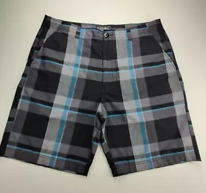 Champs Sports Men's 40x10" Black/Blue/Grey Plaid Shorts Side Pocket Shorts - Picture 1 of 11
