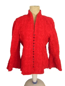 Go Silk Womens Petite Large PL Red 3/4 Bell Sleeve Crinkle Cotton Knit Tunic Top - Picture 1 of 12