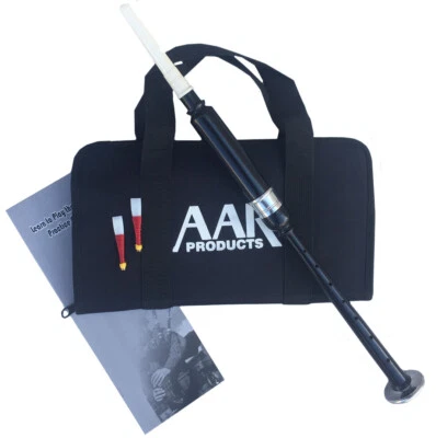 Scottish Highland Bagpipe Practice Chanter Black Silver Mount +Reeds Bag Book