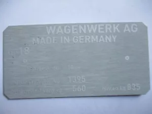 Nameplate sign for VW type 18 181 BW bucket thing year - Picture 1 of 1