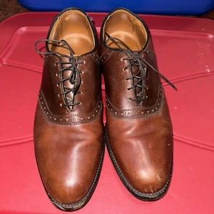 Men’s Allen Edmonds Shelton Brown 2-Tone Saddle Oxford Dress Shoes Sz 10.5 C - Picture 1 of 7