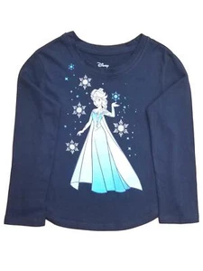 Disney Frozen Toddler Girls Long Sleeve Navy Blue Elsa T-Shirt Tee Shirt - Picture 1 of 1