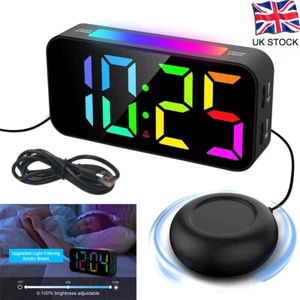 Digital Alarm Clock w/ Shaker for Heavy Sleeper Bedroom LED Display Night Light - Picture 1 of 14