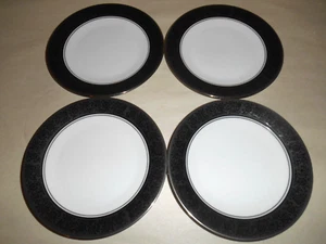 4 piatti antipasto NORITAKE Mirano 6878 bordo nero floreale platino pane e burro - Foto 1 di 3