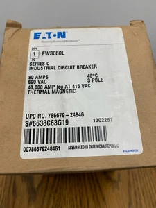 Eaton FW3080L "Nuevo" 3P 80A 690V 40k Térmico Magnético L63-H80 - Imagen 1 de 7