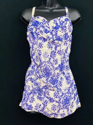 Traje de baño vintage años 50 púrpura floral, años 40 algodón pin up vestido mameluco azul L XL Foto 1 de 4