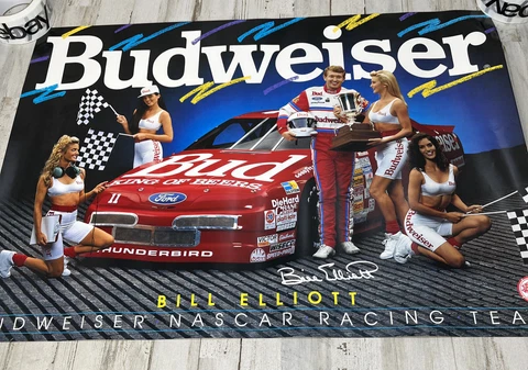 VINTAGE Budweiser Racing NASCAR Bill Elliott Hot Sexy Babes Girls 20 x 28 Poster Cover