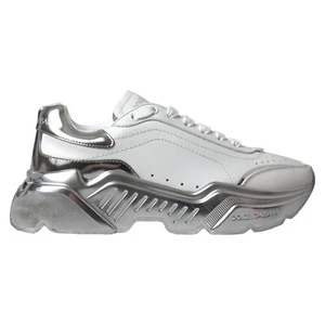 DOLCE & GABBANA Shoes Sneakers White Silver Daymaster Leather Womens EU37.5 /US7 - Picture 1 of 12