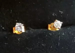 Fine 18ct - 750 Yellow Gold Brilliant Cut Diamond 0.40ct Solitaire Stud Earrings - Picture 1 of 9