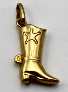 Bota de Vaquero Occidental 14K 585 Italia Oro Amarillo Texas Estrella Dije para Pulsera 2.1g - Imagen 1 de 9