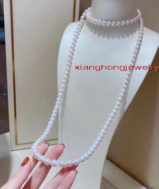 long AAAAA luster 48"9-10mm round REAL south sea white pearl necklace 14K gold Foto 1 de 1
