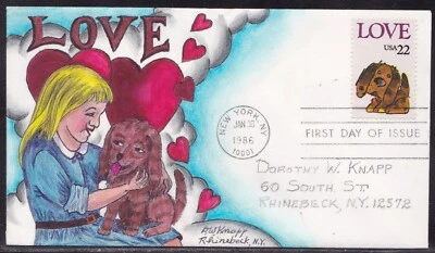 SCOTT 2202 LOVE DOROTHY KNAPP HAND PAINTED FIRST DAY COVER FDC - Image 1 of 2