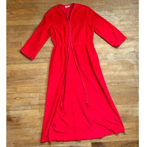 Vintage Red Velour Nightgown Size Medium 1970s Maxi Long Sleeve Loungewear Dress - Picture 1 of 8