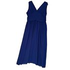 Blue Womens Long Dress Size XL V Neck High Waist Lined Party Strappy Ruched
