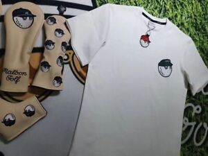 MALBON Unisex Golf Loose Fit T-shirt: Round Neck, Solid Color, Black & White