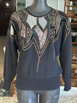 Suéter Vintage Años 80 90 Spirit Gran Tamaño Parches Funky Cuentas Ojo de Tigre Taiwán Foto 1 de 4