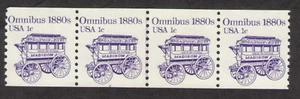 US. 1897. 1c. Omnibus 1880s. Coil Line Strip of 4. Pl#2. MNH. 1983 - Picture 1 of 2