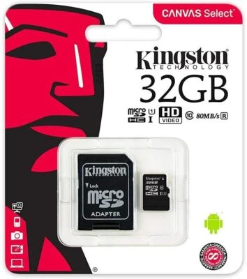 KINGSTON SDCS/32GB CANVAS SELECT MICRO SD CON ADATTATORE SD CLASSE 10 80MB/S - Immagine 1 di 2