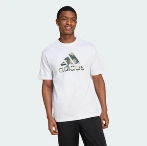T-shirt Adidas uomo mimetica Badge of Sport grafica bianca taglia L nuova - Foto 1 di 7