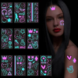 Konsait 10 Blatt Glow in Dark Tattoos Kinder Erwachsene Neon UV Temporär Schwarzlicht - Bild 1 von 8