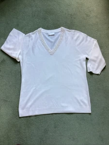 Winter White Jumper 3/4 Sleeves Pearl Vneck size 16 By BHS 100% Acrylic - Picture 1 of 12