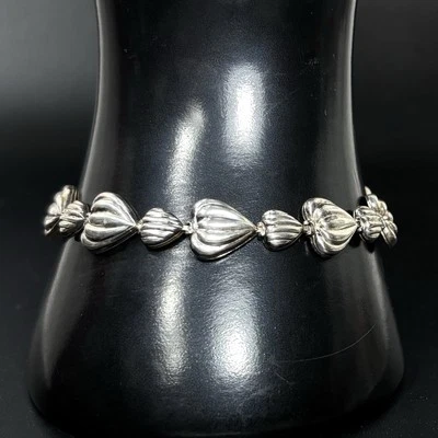 Vintage Bracelet 925 Sterling Milor Italy Fluted Puffy Heart Link 7" 10.69Gr Foto 1 de 4