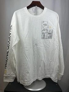 NWT Zara X National Geographic Men’s White Long Sleeve T-shirt Map Theme Size L - Picture 1 of 7