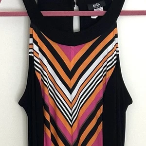 MSK Damen Chevron Neckholder Maxi Elegant Kleid Größe 20 W Schwarz Orange Rosa Weiß - Bild 1 von 6