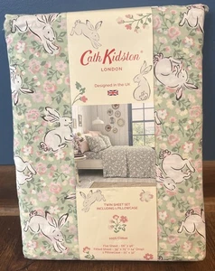 CATH KIDSTON London JUMPING BUNNIES grün rosa Blumen Twin BLATT SET Ostern - Bild 1 von 2